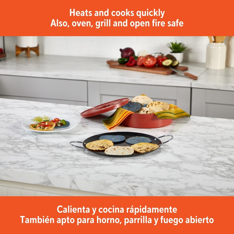 IMUSA 11in Carbon Steel Nonstick Round Comal with Metal Handles,
