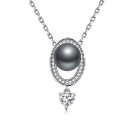 jiamiaoi 18K White Gold Plated Pearl Chain 925 Silver Pearl Pendant Necklace with Pearl Necklace 925 Silver Chain with Pearl Earrings Pearl Jewellery for Women Ladies, Cubic Zirconia