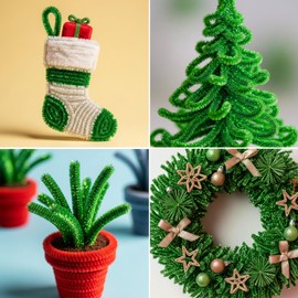 Caydo 200 Pieces Glitter Green Pipe Cleaners,Thick Fluffy Chenille Stems, Pipe Cleaner Crafts for Arts & Crafts, Perfect for Making Animals, Flowers, and Festive Decorations