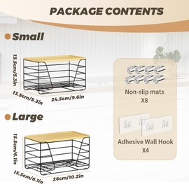 2 Pack Stackable Trash Bag Holder, Wall Mount Garbage Bag Dispenser with Bamboo Top, Trash Bags Organizer Under Sink (Black-2 Pack)