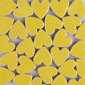 Mosaic Tiles - Ceramic Love Heart Bulk Mosaic Tile Assortment - 2.2x2.3cm Mixed Colors Glass Tile - 48pcs/200g Craft and Backsplash Tile (Yellow)