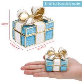 ELLDOO Mini Trinket Box, Bow-knot Gift Box Style Keepsake Box Vintage Metal Enameled Hinged Decorative Box Ring Earrings Jewelry Organizer Gift Box for Women Girls, Blue