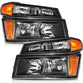 LSAILON Headlight Assembly Fit For Chevy Colorado 2004-2012 For GMC Canyon 2004-2012 For Isuzu i-280 2006 For Isuzu i-290 2007-2008 Black Housing Amber Reflector Clear Lens Driver and Passenger Side