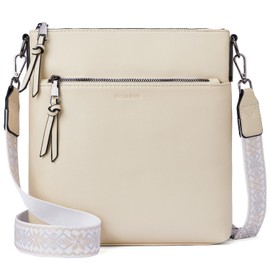 Roulens Medium Women's Shoulder Bags, Lightweight Women's Vegan Leather Shoulder Bag, Crossbody Bags for Women with Adjustable Removable Wide Strap, A-beige, Contemporary