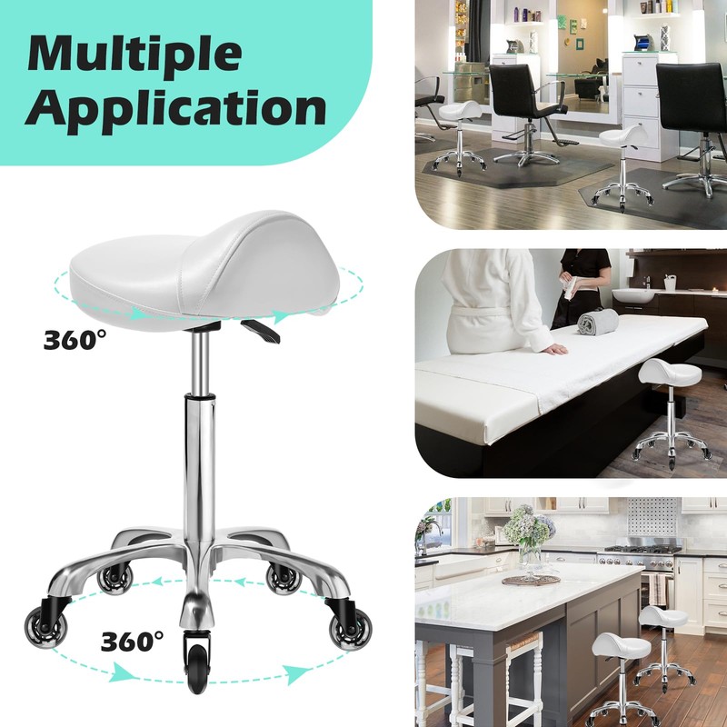 Ergonomic Saddle Stool with wheels - Upgraded Thicker Leather Seat