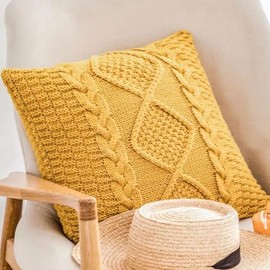 Cotton Cable Knit Pillow Covers,Cushion,Soft Decorative Double Side Knitted Throw Pillow Cover for Bed Car Couch Sweater Square Warm Pillowcase (Yellow)