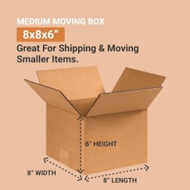 Aviditi 8 x 8 x 6 Shipping Boxes Moving Boxes Corrugated Kraft 25/Bundle 25/Pack
