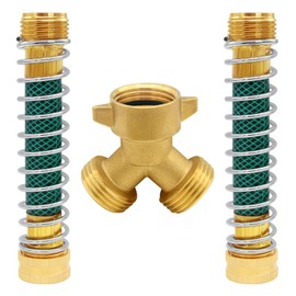 Uenede Brass 3/4" GHT Thread Garden Hose Splitter Swivel 2 Way Y Connector and 5.5 Inches Length Garden Hose Extension Protector with Washers Adapter for Backyard Water Tap, Outlet, Spigot