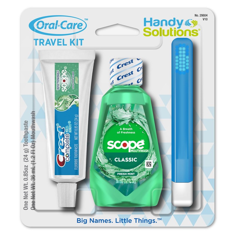 Handy Solutions Oral Care 3-Piece Travel Size Set w/Mouthwash, Toothpaste,