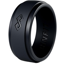 Rinfit Silicone Rings for Men 9mm Wide, 2mm Thick - Mens Rubber Wedding Bands - Infinity Silicone Rings for Him - Patented Design - Black, Size 7
