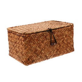 Gatuida 1Pc Seaweed Storage Box with Lid Multi Purpose Sea Grass Woven Basket for Home Organization and Decoration Stylish Structure for Sundries and Housewarming