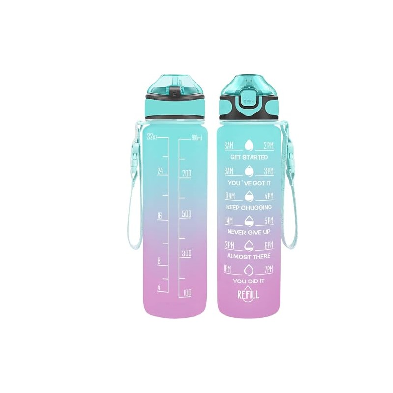 FRAGSCEN 32OZ Sports Water Bottles, Green-Purple