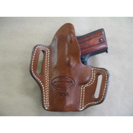 Azula Gun Holsters Kimber Micro .380 OWB Leather 2 Slot Molded Pancake Belt Holster CCW TAN RH