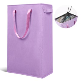 Odonata Slim Laundry Hamper Handles Collapsible Laundry Basket Thin Dirty Clothes Basket Narrow Laundry Bag Foldable Dirty Hamper 45L (Light Purple)