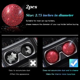 Murimt 2 PCS Universal Vehicle Bling Cup Holder Insert Coaster Car Interior Accessories,2.75 inch Silicone Anti Slip Crystal Rhinestone Car Coaster(Red)