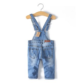 KIDSCOOL SPACE Little Girl Boy Jean Overalls,Toddler Ripped Denim Cute Slim Pants,Light Blue,18-24 Months