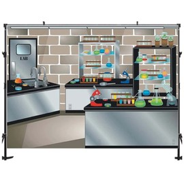  Science Lab Backdrop Science Subject School Chemistry Equipment Science Research Background Mad Science Birthday Party Decoration Party Wall Banner Decoration Vinyl (5ft×3ft)