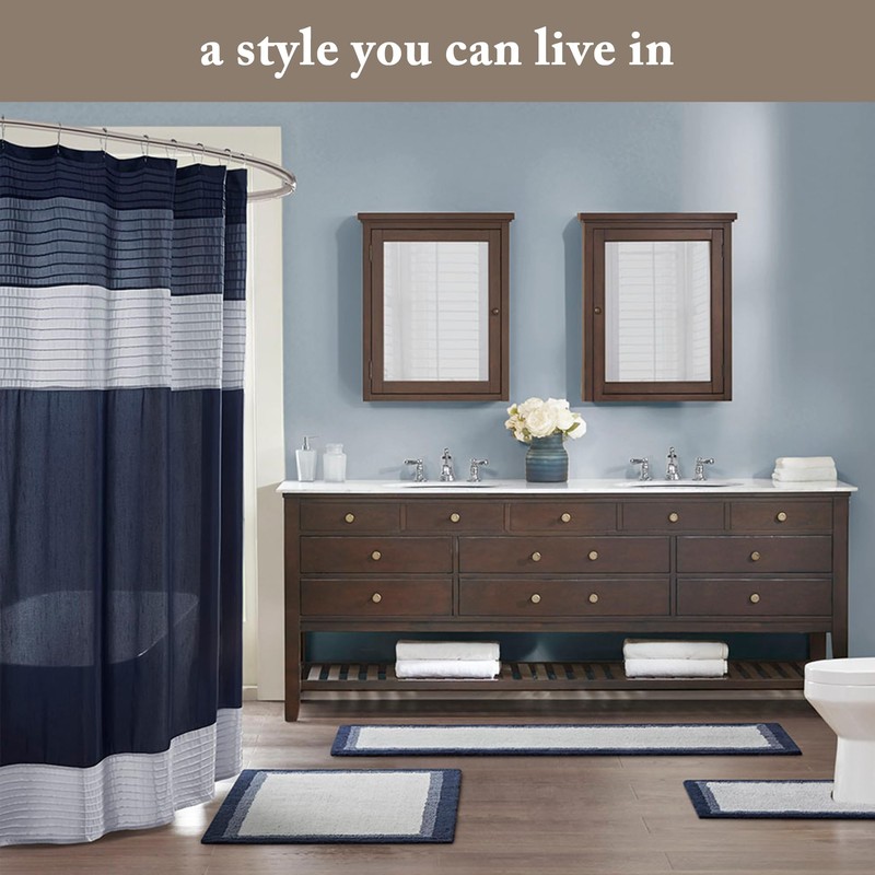 Madison Park Amherst Bathroom Shower Curtain Faux Silk Pieced Striped