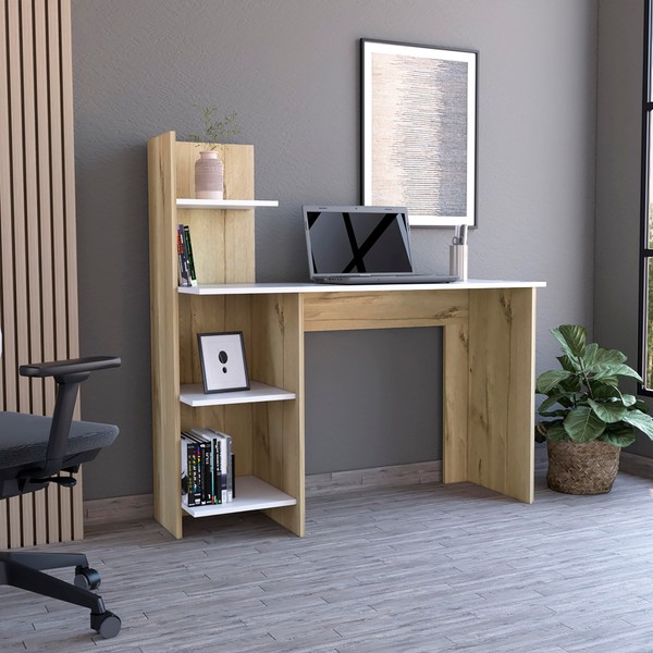 ROCKRAIN Computer Desk with Shelves: 47 Inch Writing Table with