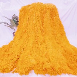 Plush Super Soft Blanket Bedding Sofa Cover Furry Fuzzy Fur Warm Throw Qulit Cozy Couch Blanket for Winter (63"x79", Yellow)