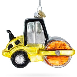 Road Roller Blown Glass Christmas Ornament