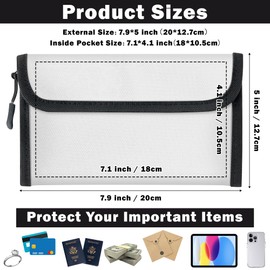 GQIRIL Fireproof Waterproof Document Bag - 5200°F Water Resistant Fire Proof Money Bag, 3 Layers of Heat Insulated Storage with Zipper, 7.9"x5" Portable Files Safe Pouch for Cash Passport (Grey)
