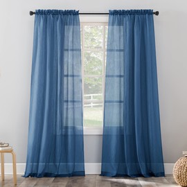 No. 918 Erica Crushed Textured Sheer Voile Rod Pocket Curtain Panel, Blue, 51" x 84"
