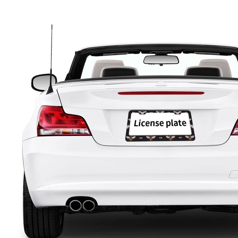 Delerain Funny Honey Bee 2Pcs License Plate Frame, Aluminum Metal