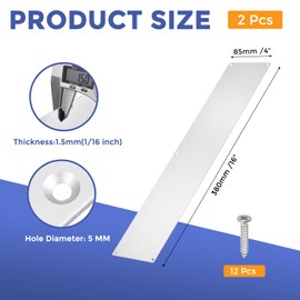 GLOKUUCA 2 Pcs Push Door Plate - 4 x 16 Inches Aluminum Door Push Plate Door Kick Plate,1.5mm (1/16 Inch) Thickness,Metal Door Plate with 12 Screws for Door Interior Exterior (Silver)