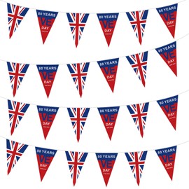 RONGZUBAT VE Day 80th Anniversary Flag 10m 30 Flags,VE Day Flags Bunting Decorations for 2025 VE Day 80th Anniversary Flag Banner Celebration Memorabilia Flag 80 Years Victory In Europe VE Day Decor