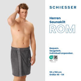 Schiesser Rome Sauna Kilt for Men Made of Absorbent Terry Cotton, Made in Green, Certified, Colour: Dark Grey, Size: 46-54