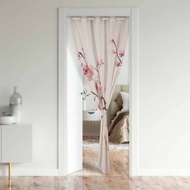 jejeloiu Cherry Blossom Doorway Curtains Privacy, Japanese Sakura Floral Closet Door Curtain for Bedroom, Pink Flower 30%-50% Blackout Door Cover Curtains, Window Curtain Drape, 1 Panel 52" W x 80" L