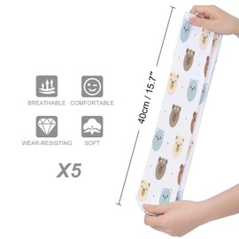 5 Pairs Soft Circulation Socks, Compression Crew Knee High Stockings Long Athletic for Running Sports 15.7x3.9 in Print Seamless White, Blue and Brown Bear Heads with Polka Dots on White
