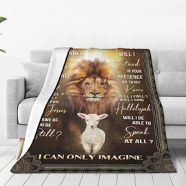 Christian Blanket Lion and Lamb Decor Throw Blanket lion of Judah Religious Faith Prayer Blanket Catholic Inspirational Gifts for Women Men Warm Soft Plush Fleece Flannel Blanket for Adult Kid 50"X40"