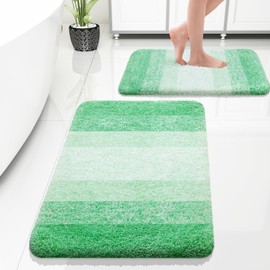 OLANLY Bathroom Rug Set 2 Piece, Soft Absorbent Microfiber Bath Rug Set, Non-Slip, Machine Wash Dry, Plush Shaggy Bath Mats for Bathroom (30"x20"+24"x16", Green)