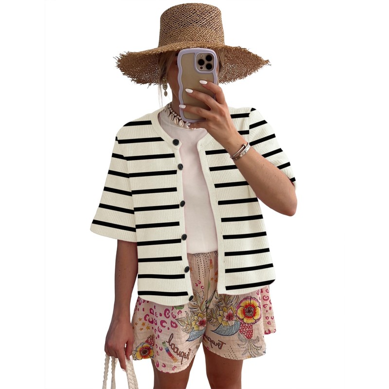Lomon Womens Short Sleeve Button-Down Cardigan Sweater Spring Summer 2025