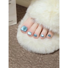 [NEURAD]ネイルチップ 足用 青 24枚入 フットネイル フットネイルチップ 足用ネイルチップ マグネット 夏 付け爪 猫目石 可愛い 人気 シンプル