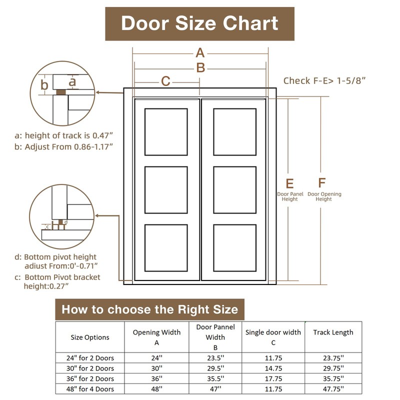 Bifold Door Hardware Kit, 36-Inch Bi-fold Closet Door Track Kit