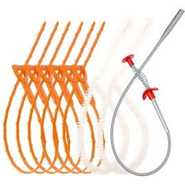 Drain Hair Remover(6pcs), Drain Snake Clog Remover(1pcs) ＆ Cleaning Brushes(2pcs) Tool Set For Toilet, Kitchen Sink, Bathroom Tub, Sewer, (6+2+1)