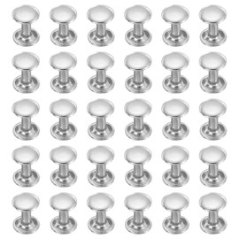 uxcell 30 Sets Double Cap Leather Rivets, 8x10mm Round Cap Metal Studs Rivets for Leather Craft Repair DIY Purse Belts Bags Shoes, Silver