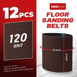 8 inch x 19 inch 120 Grit Sanding Belts, 12 Pack, EZ 8 Drum Sander Sandpaper Rolls for Woodworking and Floor Polishing, Aluminum Oxide Sander Sleeves