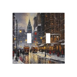 WUYOCHA Decorative Light Switch Plate Covers City Street Scene in Snow and Rain 2 Gang Wall Plate Double Toggle Switch Cover Plate Electric Dual Device Electrical Faceplate for Bedroom Decor