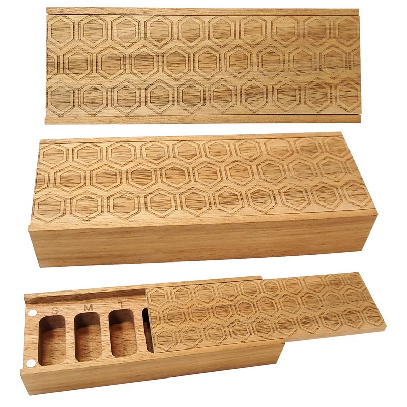 Natural Acacia Wood 7 Day Weekly Pill Box – Pill