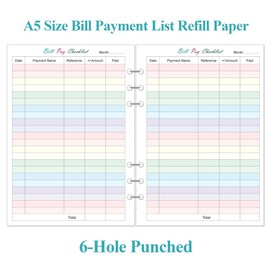Payment Checklist Refills - 50 Sheets/100 Pages Colorful Monthly Budget Forms for A5 Binder, 6 Hole Punched, 100 gsm White Paper, 5.8" x 8.3"