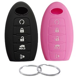 REPROTECTING Silicone Rubber Key Fob Cover Compatible with 2013-2019 Infiniti JX35 Q50 Q60 QX56 QX60 QX80 S180144014 7812D-S180014 KR5S180144014 (Black+Pink)