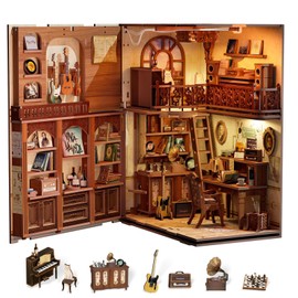 Cutefun Book Nook Kit,3D Wooden Puzzle Bookends,Miniature house kit with dust cover,Bookends Kit with LED Lights,DIY Dollhouse Bookend Tiny House for Adults,Birthday Easter Home Decor for Teens Adults