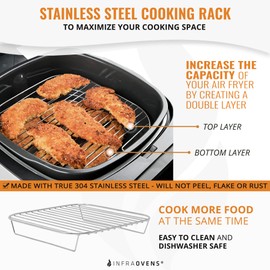 Air Fryer Accessories with Rack, Reusable Mats and Cheat Sheet Guides Compatible with Gowise, Chefman, Cosori, PowerXL, Nuwave®, Gourmia + More - Stainless Steel Air Fryer Rack, Square 8.7 inches