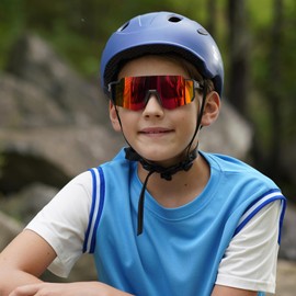 DUCO Polarized Kids Sunglasses Youth Baseball Sports Sun Glasses UV400 Shades with Strap for Teens Boys Girls DK310 (Black Frame Red Temple Revo Orange Lens)