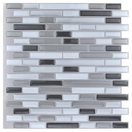 Art3d 10-Piece Stick on Backsplash Tile for Kitchen/Bathroom, 12" x 12" Gray-White Tile
