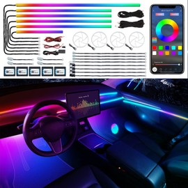 Dreamcolor Acrylic Interior Car LED Strip Light with Wireless APP, RGB 22 in 1 with 175 inches 600 LEDs Fiber Optic Car Ambient Lighting Kits, Dual Zone Sound Active Function LED Strip for Car